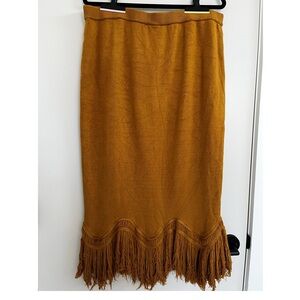 Eloquii Mustard Fringe Hem Sweater Skirt